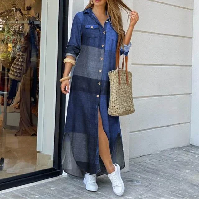 Amy Fashion - Long Sleeves Shirt Casual Plaid Vestidos Dress