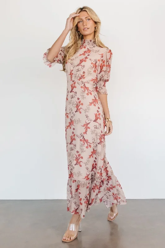 Marie Mock Neck Maxi Dress | Blush Floral