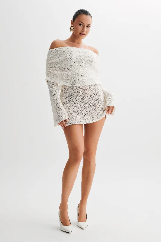 Marisol Off Shoulder Boucle Mini Dress - Ivory