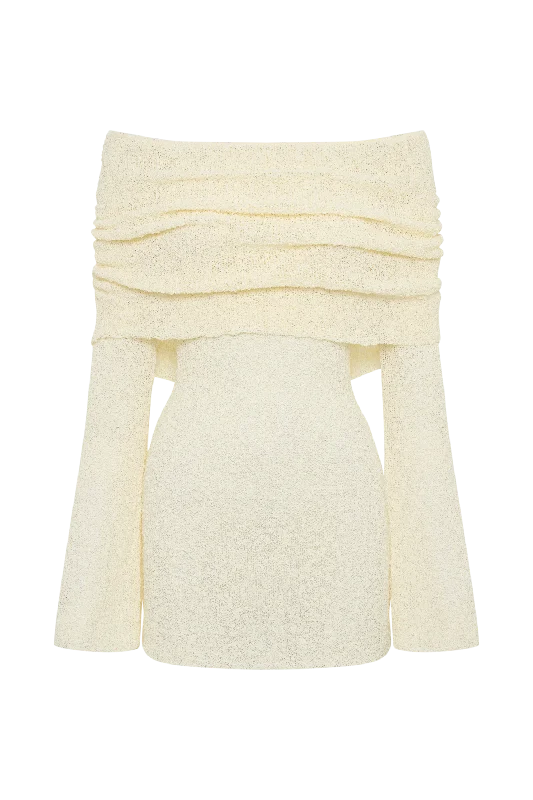 Marisol Off Shoulder Boucle Mini Dress - Ivory