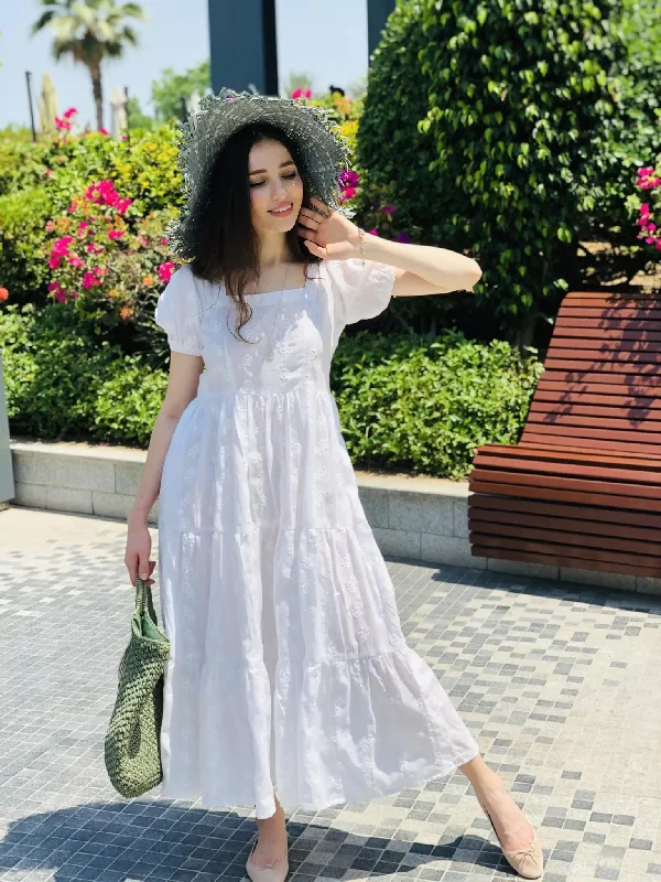 Mid Summer Embroidered Dress - White