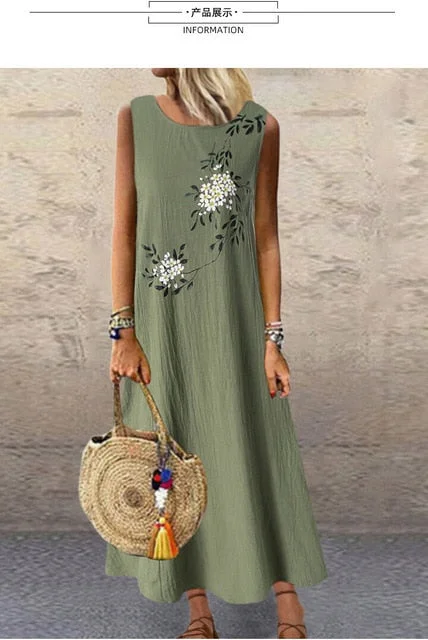 Amy Fashion - Midi Casual Linen Loose Sleeveless Maxi Dress