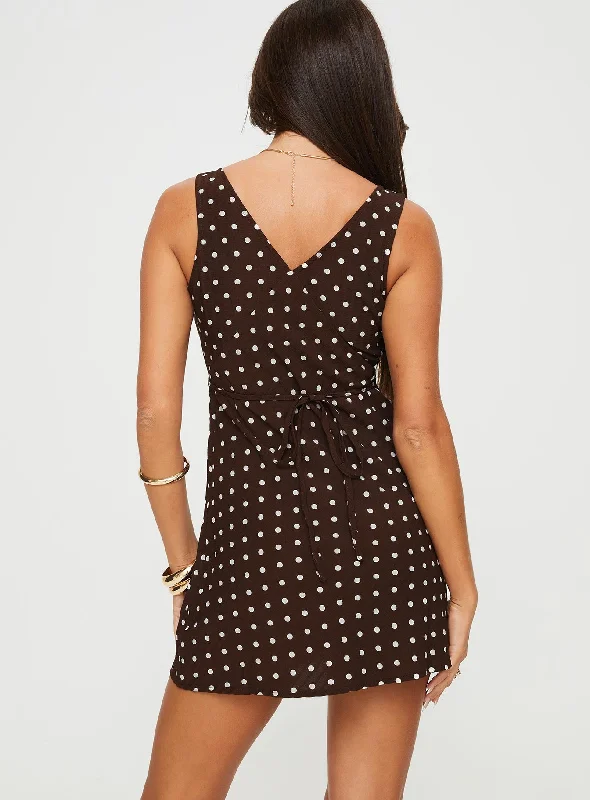 Nellie Mini Dress Brown Polka Dot