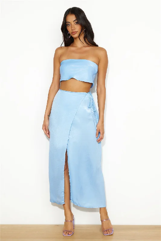 Nights In Silk Satin Maxi Skirt Blue