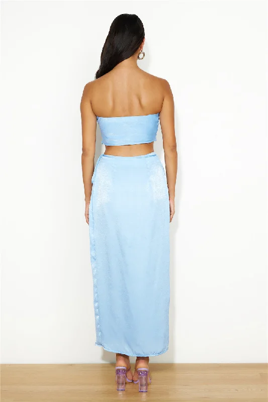 Nights In Silk Satin Maxi Skirt Blue