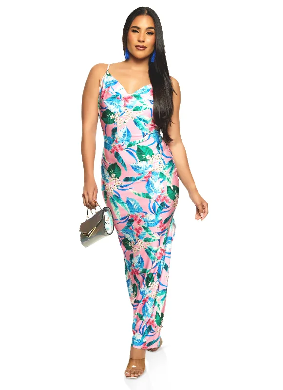 Iris Tropical Print Cowl Neck Maxi Dress