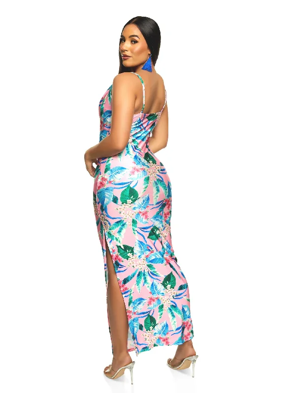 Iris Tropical Print Cowl Neck Maxi Dress