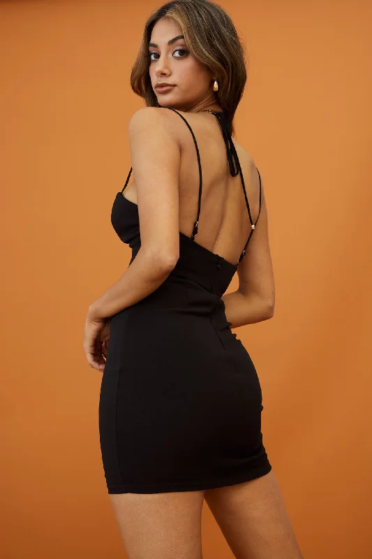 Playin' It Cool Strappy Neckline Bodycon Mini Dress Black