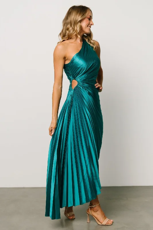 Presley One Shoulder Pleated Dress | Green