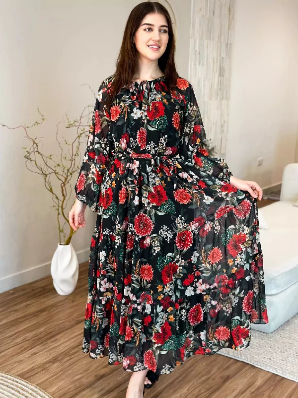 Pumpkin Floral Long Dress