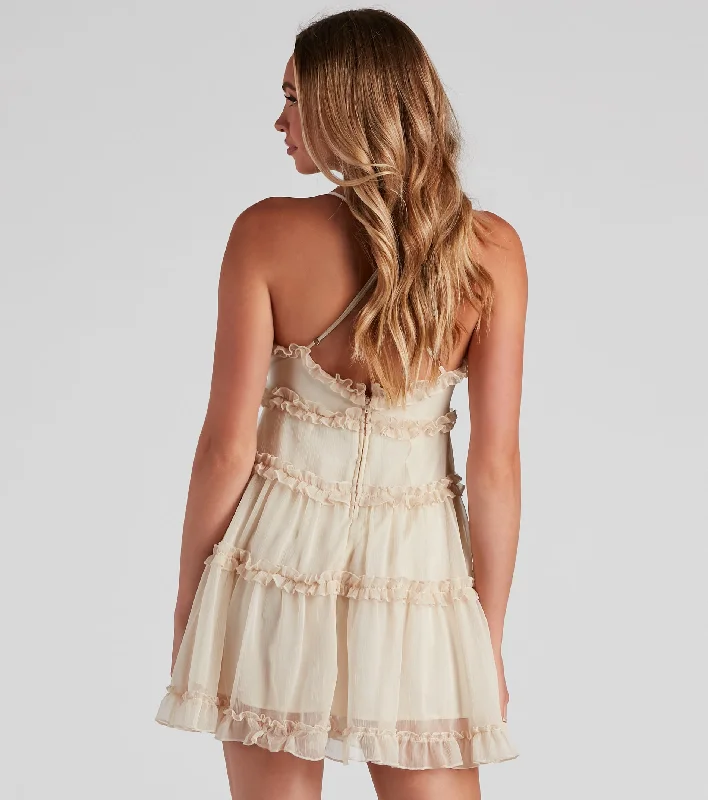 Ruffle Party Chiffon V-Neck Babydoll Dress