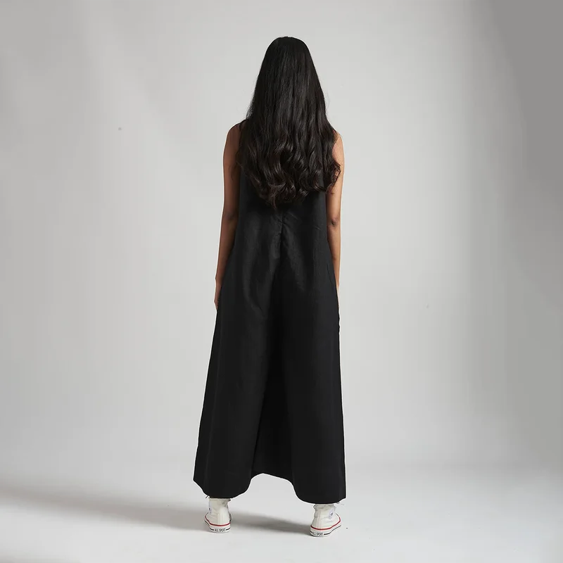 Black Flared Jumpsuit for Women | Linen