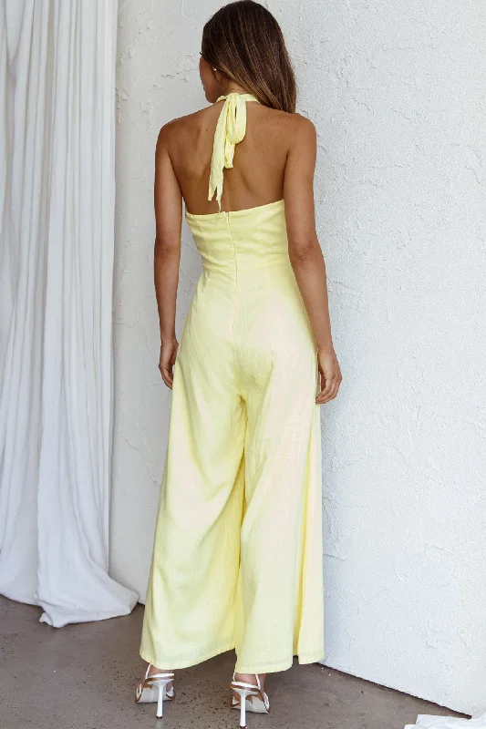 Stars Align Halterneck Jumpsuit Lemon