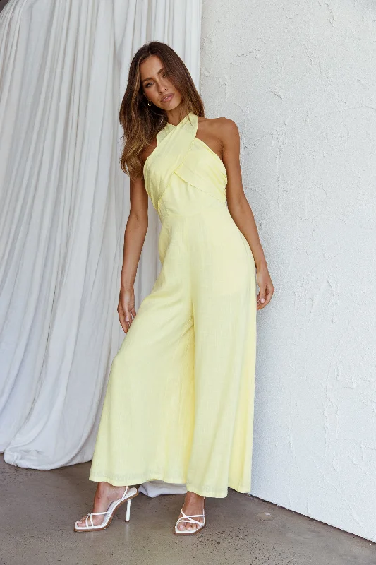 Stars Align Halterneck Jumpsuit Lemon