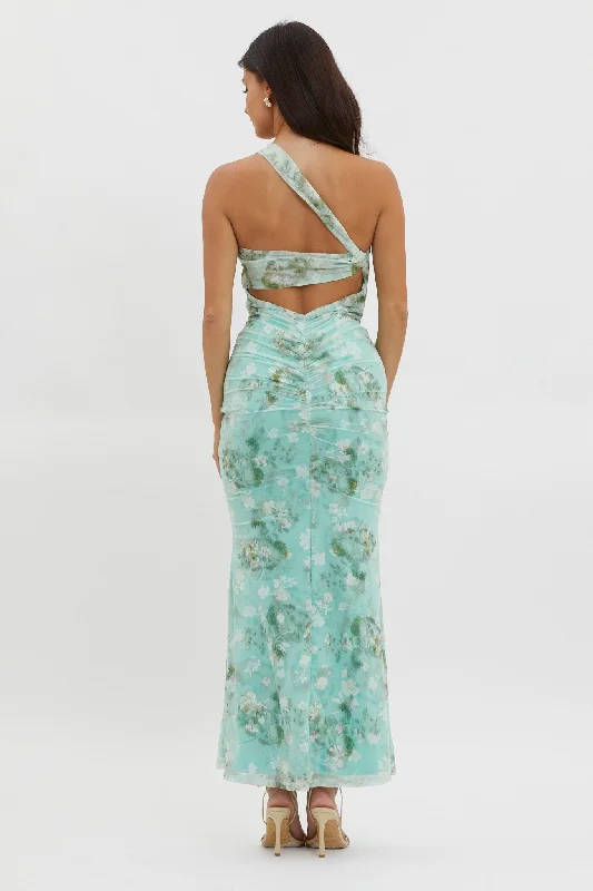 Tatum One-Shoulder Mesh Maxi Dress Sage