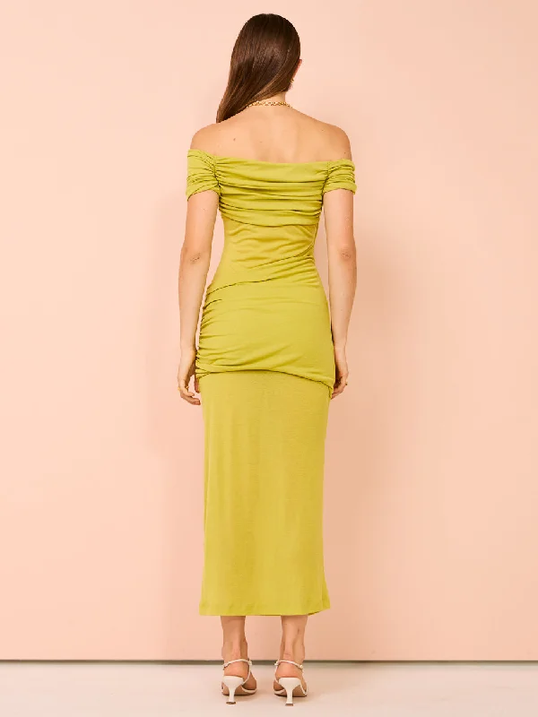 Third Form Wind Through Off Shoulder Dress in Lime