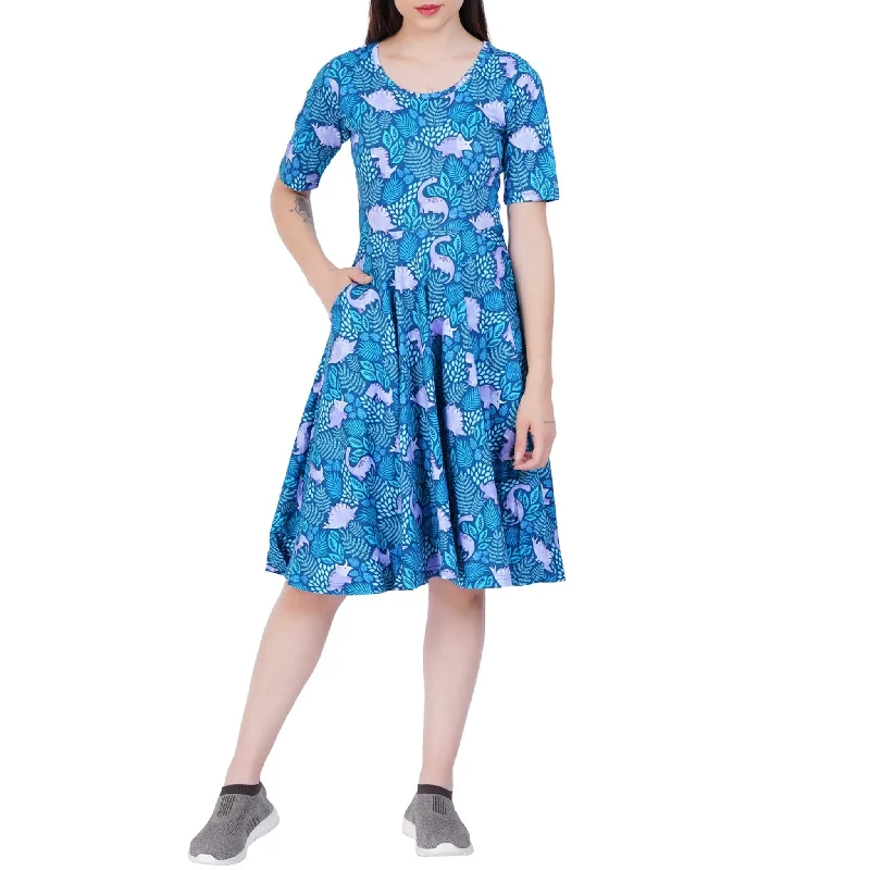 Tropical Dinosaur Elbow Sleeves Twirl Dress