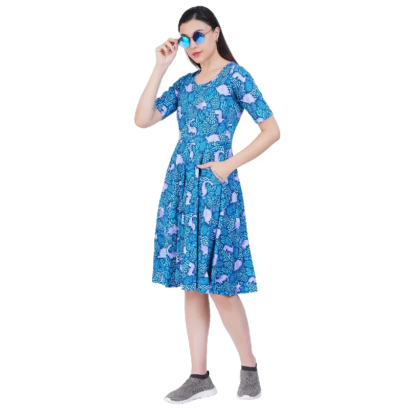 Tropical Dinosaur Elbow Sleeves Twirl Dress