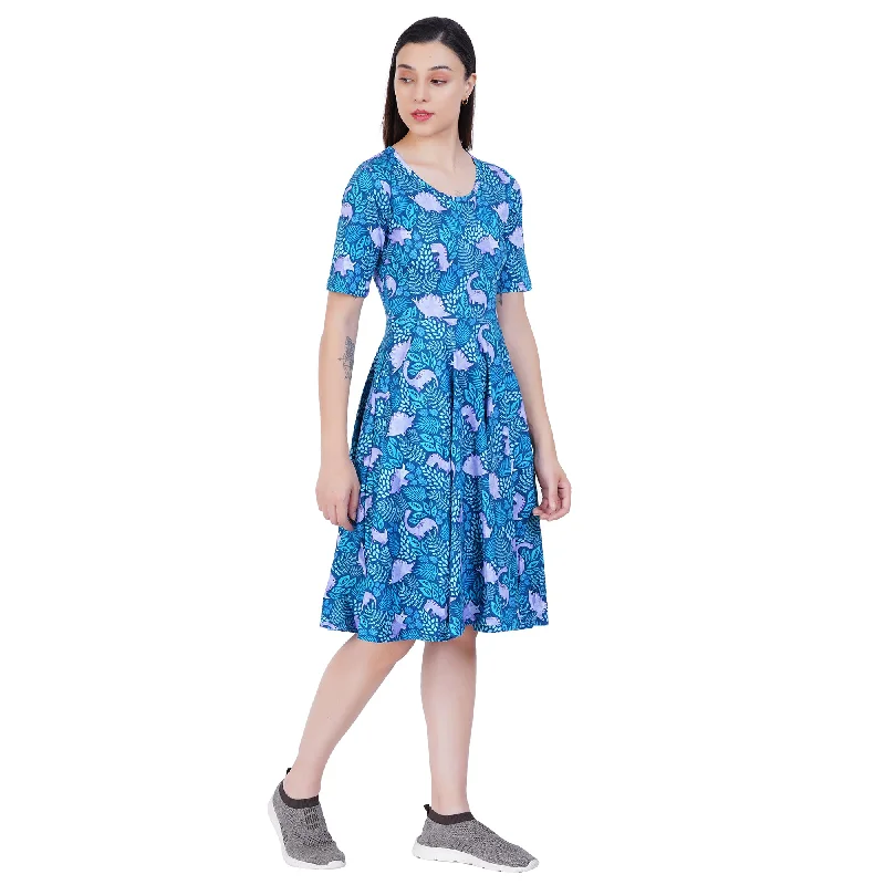 Tropical Dinosaur Elbow Sleeves Twirl Dress