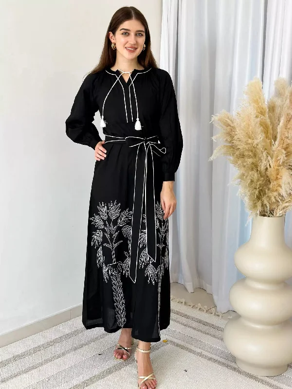 Una Embroidered Palm Dress