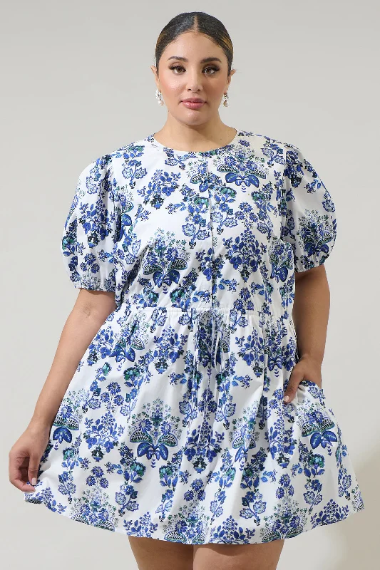 Viara Floral Alba Puff Sleeve Mini Dress Curve