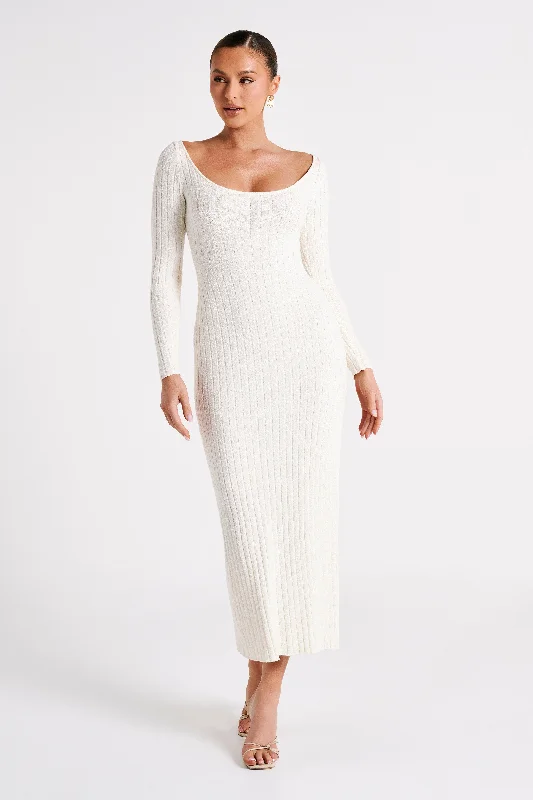 Zinnia Knit Maxi Dress With Split - White