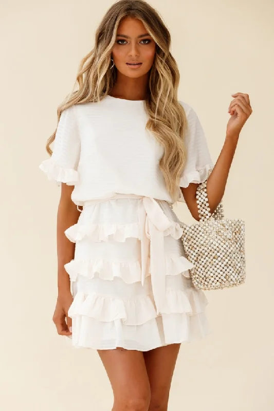 Zipporah Short Sleeve Layered Ruffle Dress Ivory