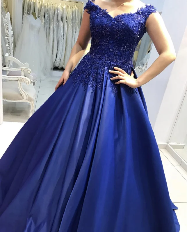 Appliques Prom Dresses Satin Ball Gown Off Shoulder