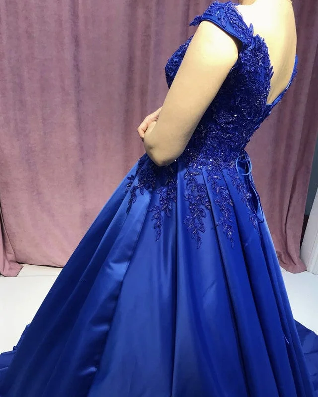 Appliques Prom Dresses Satin Ball Gown Off Shoulder