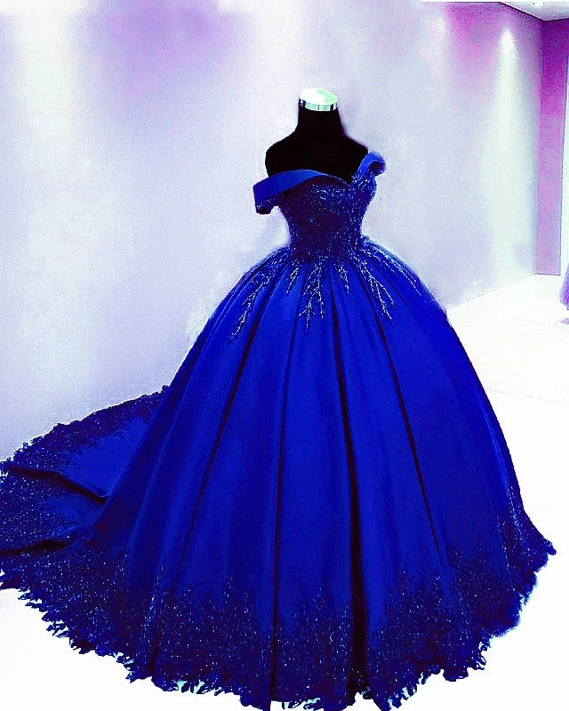 Prom Ball Gown Dresses Lace Edge Off The Shoulder