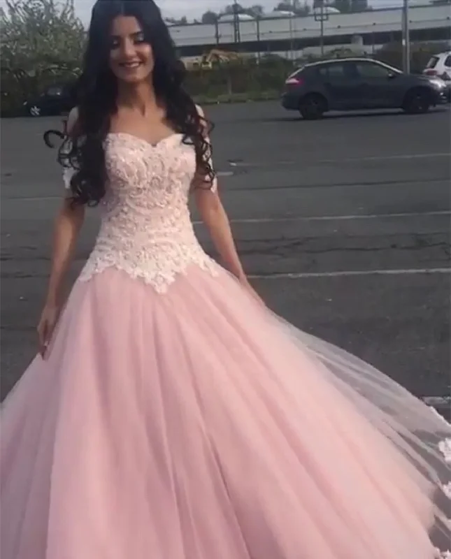 Princess Style Tulle Prom Dresses Lace Off The Shoulder