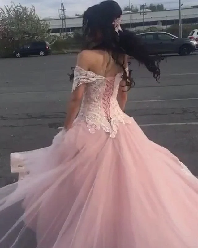 Princess Style Tulle Prom Dresses Lace Off The Shoulder