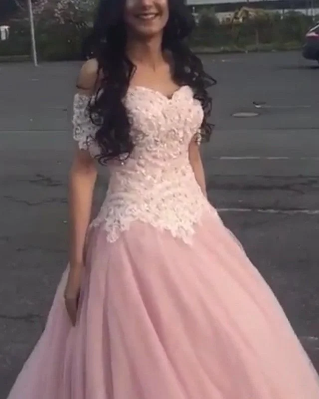 Princess Style Tulle Prom Dresses Lace Off The Shoulder