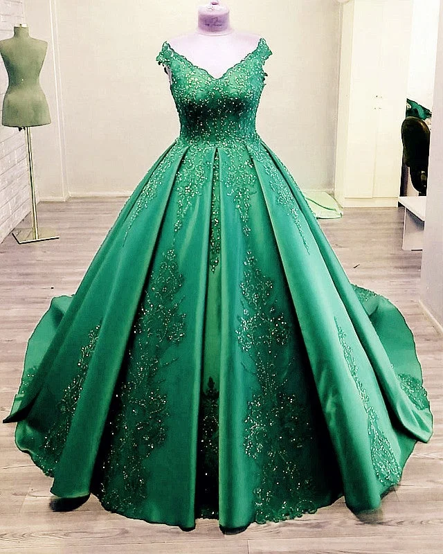 Ball Gown Quinceanera Dresses Sequins Lace V Neck