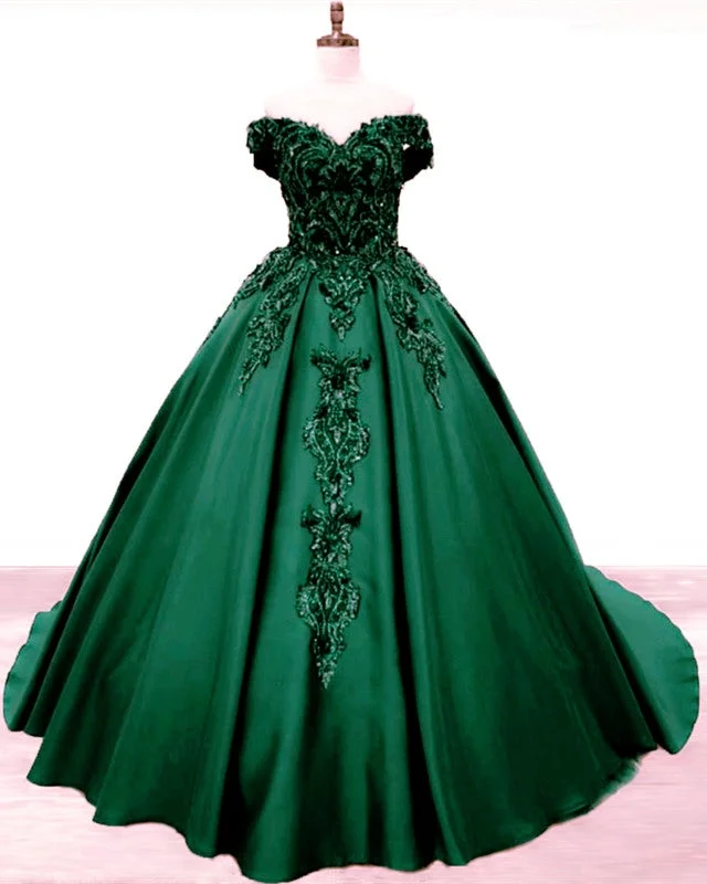 Ball Gown Off The Shoulder Satin Dresses With 3D Lace