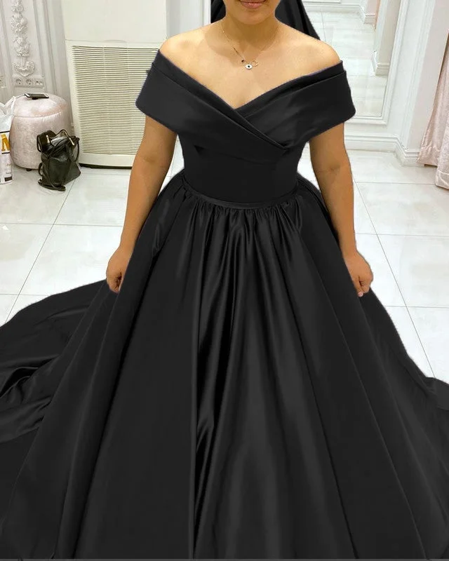 Plus Size Ball Gown Dresses Satin Off Shoulder