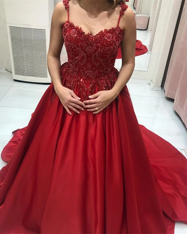 Elegant Beaded Lace Prom Ball Gown Sweetheart Dresses