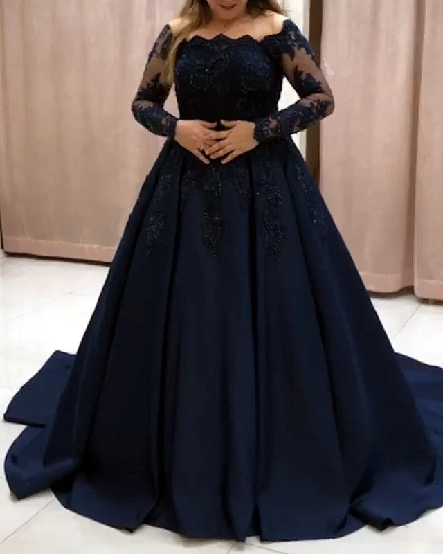 Lace Long Sleeves Prom Dresses Plus Size Formal Gown