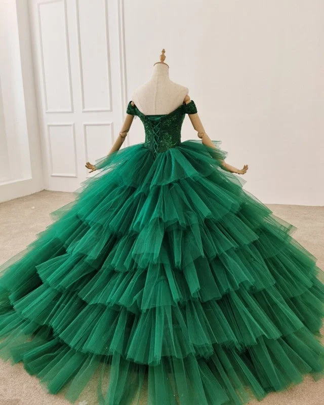 Ball Gown Ruffles Dresses Off The Shoulder Lace Beaded