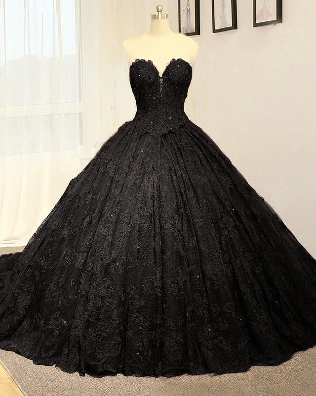 Black Sweetheart Lace Wedding Dresses Ball Gown