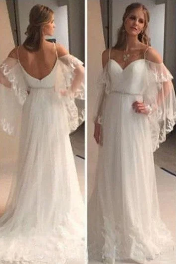 Backless Lace Sheer Long Sleeves Lace Beach Bohemian Wedding Bridal Gown