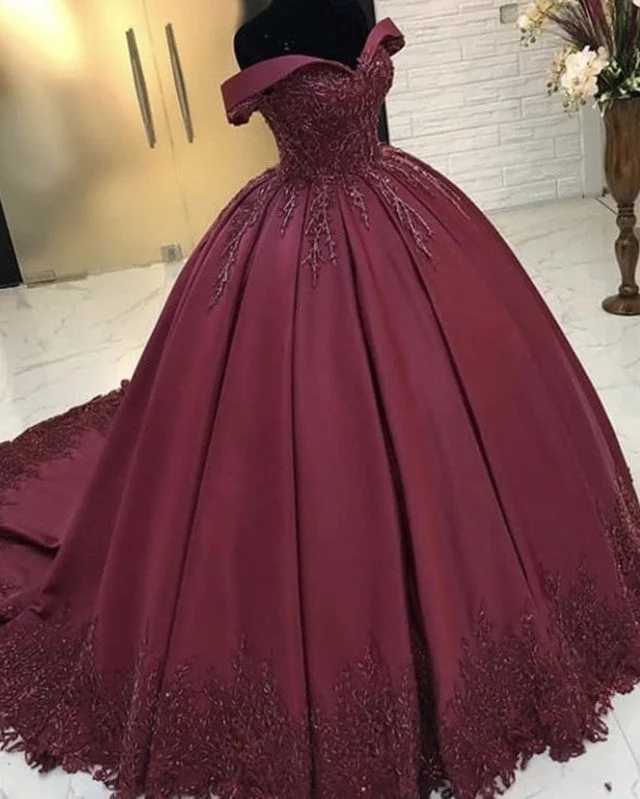 Ball Gown Satin Dress Off The Shoulder Lace Appliques