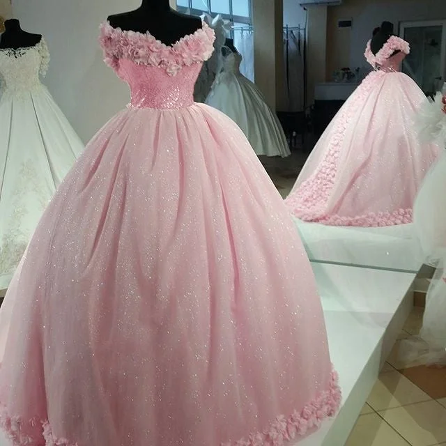 Blush Pink Wedding Dresses Ball Gowns With Flowers