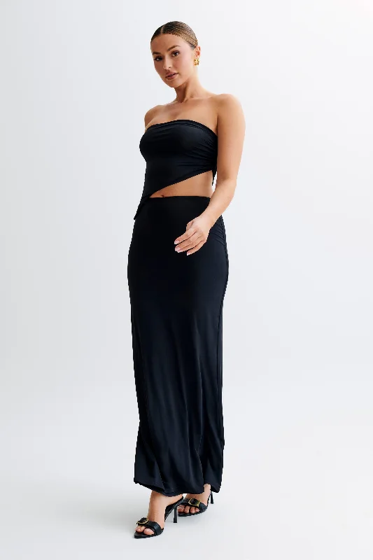 Bruna Slinky Fishtail Maxi Skirt - Black