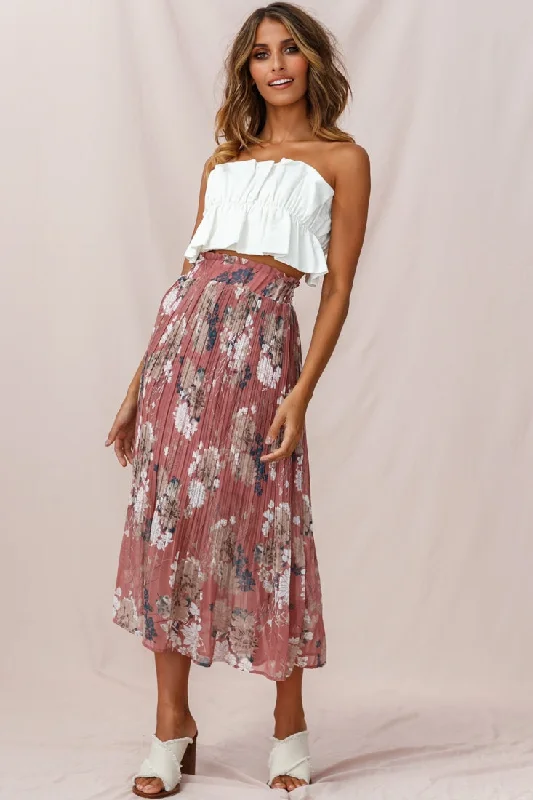 Caroline Accordion Pleat Midi Skirt Rose