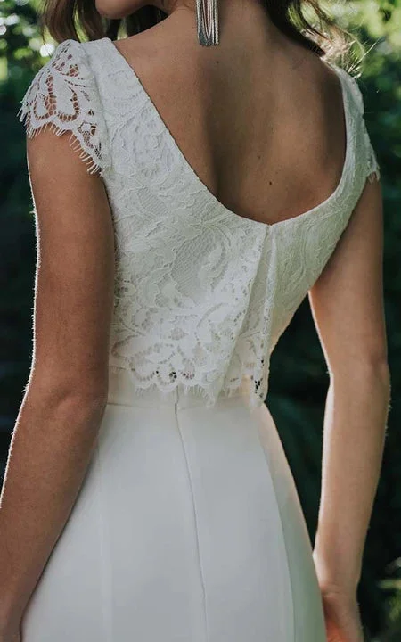 Casual Two Piece Sheath Lace Wedding Dress with Low-v Back