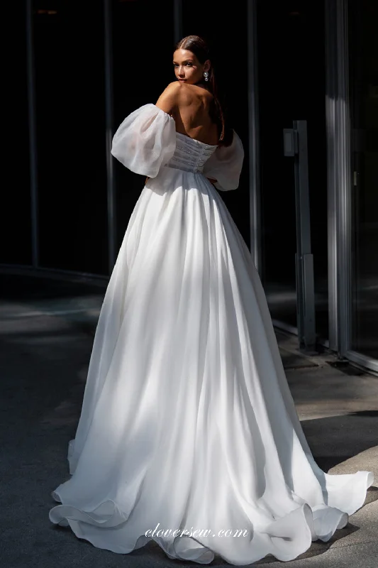 Convertible Sleeves Strapless Beaded Organza A-line Wedding Dresses, CW0334