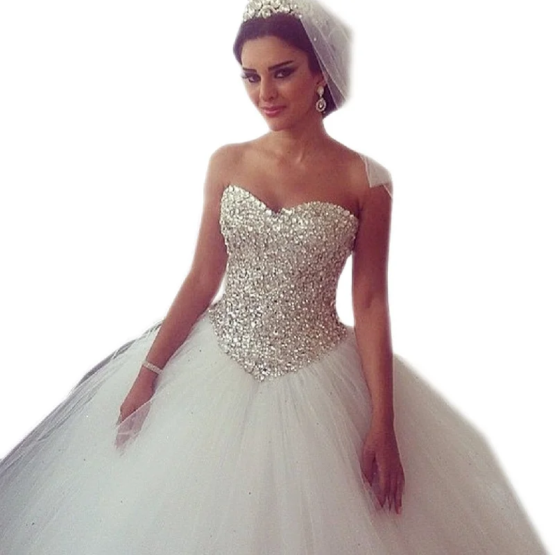 crystal beading sweetheart bodice corset princess wedding dresses