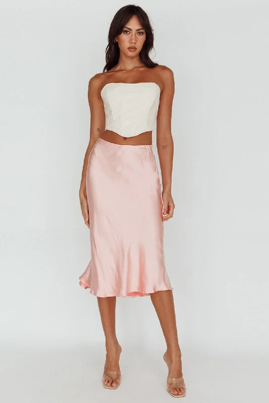 Daze Satin Midi Skirt Pink