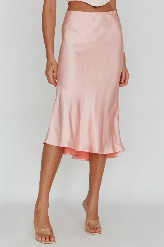 Daze Satin Midi Skirt Pink